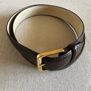 Classic Brown Leather Belt with Gold Buckle